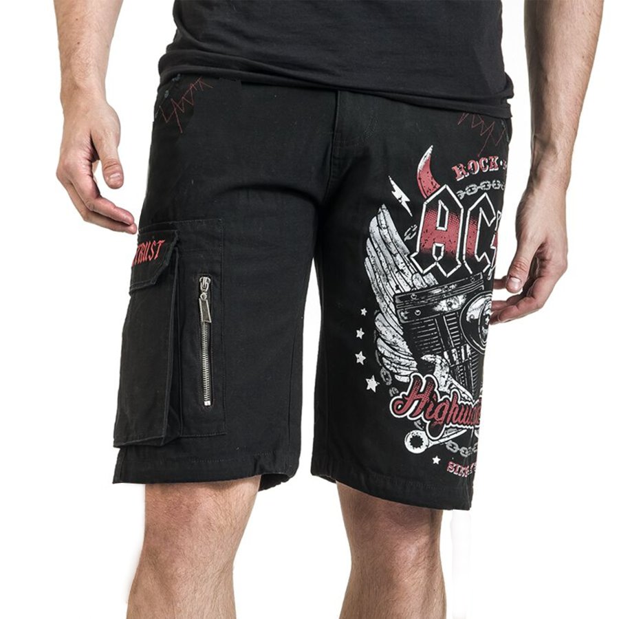 

Herren Vintage ACDC Rock Band Bedruckte Motorradhose Mit Tasche Im Freien Beiläufige Shorts