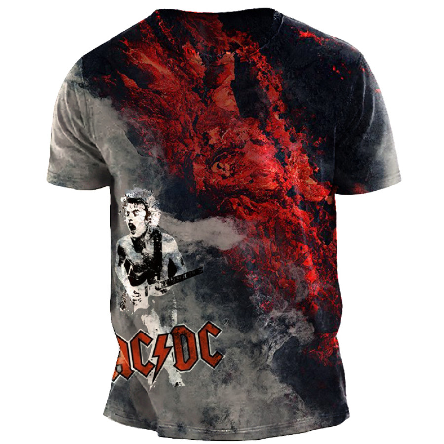 

T-shirt Décontracté à Manches Courtes Pour Hommes Acdc Vintage Washing Rock Guitarist Imprimé