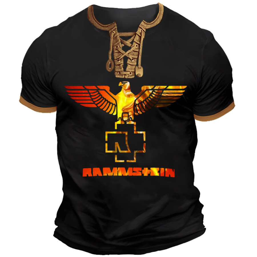 

Men's Rammstein Print Lanyard V-neck Short Sleeved T-shirt