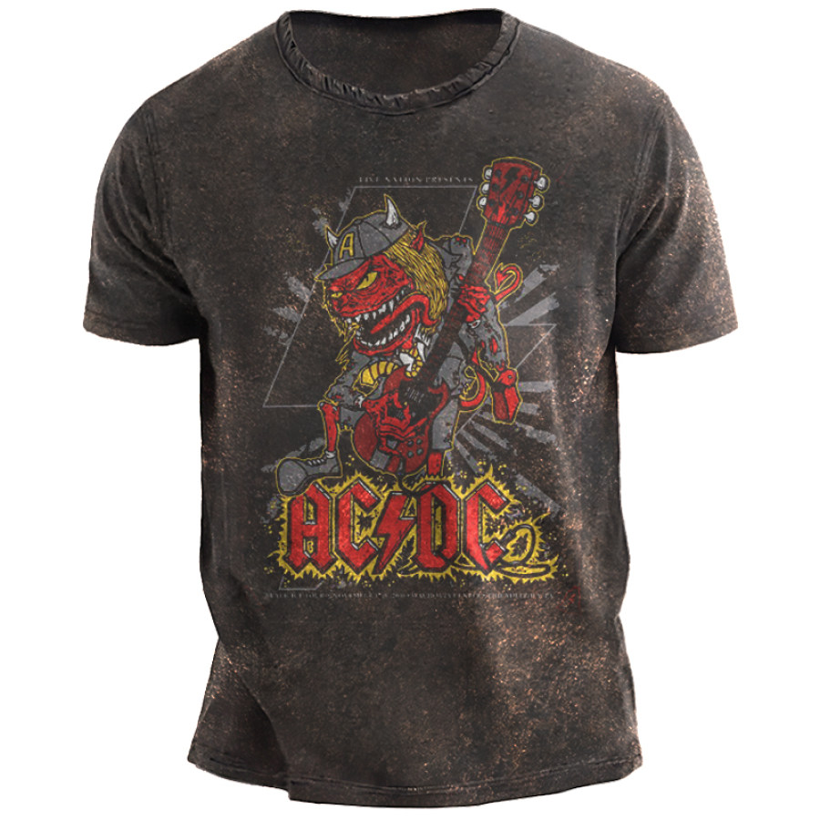 

Camiseta Casual De Manga Corta Con Estampado De Lavado Vintage Acdc Para Hombre