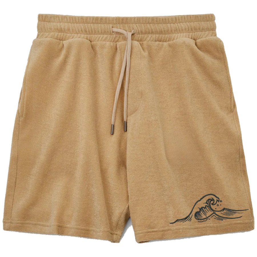 

Pantalones Cortos De Rizo Francés Bordados Con Ondas Retro Para Hombre Pantalones Cortos Casuales Hawaianos Para Vacaciones