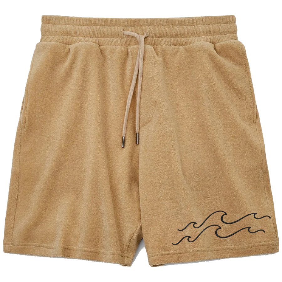 

Herren-Shorts Aus French Terry Mit Retro-Wellenstickerei Hawaii-Shorts Für Den Urlaub