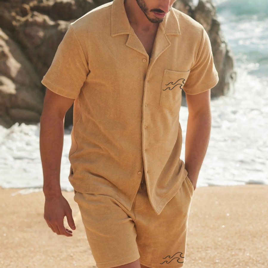 

Chemise En éponge Française Brodée Vintage Pour Hommes Hauts Décontractés Hawaïens De Vacances