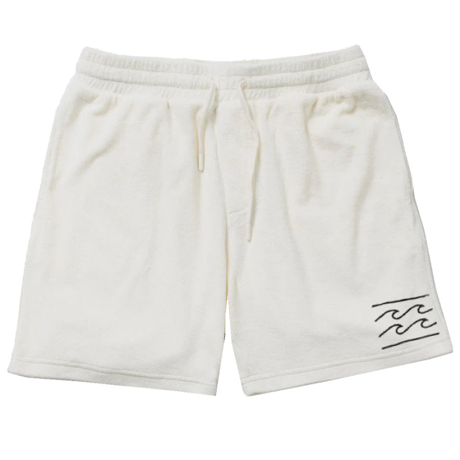

Men's Retro Wave Embroidered French Terry Shorts Vacation Hawaiian Casual Shorts