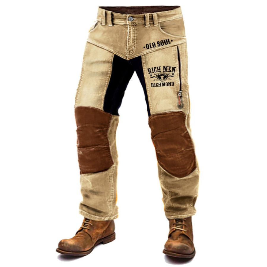 

Men's Rich Men North Of Richmond Western Cowboy Country Music Pants Outdoor Vintage Washed Cotton Zipper Pocket Trousers