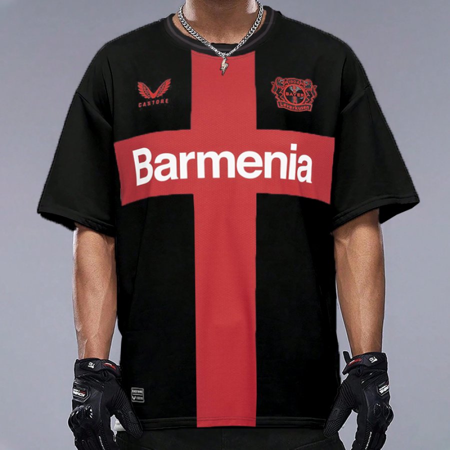 

Мужская повседневная футболка большого размера с круглым вырезом и графическим принтом Bayer Leverkusen Team