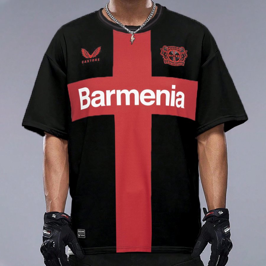 

Camiseta Extragrande Informal Con Cuello Redondo Y Estampado Gráfico Del Equipo Bayer Leverkusen Para Hombre