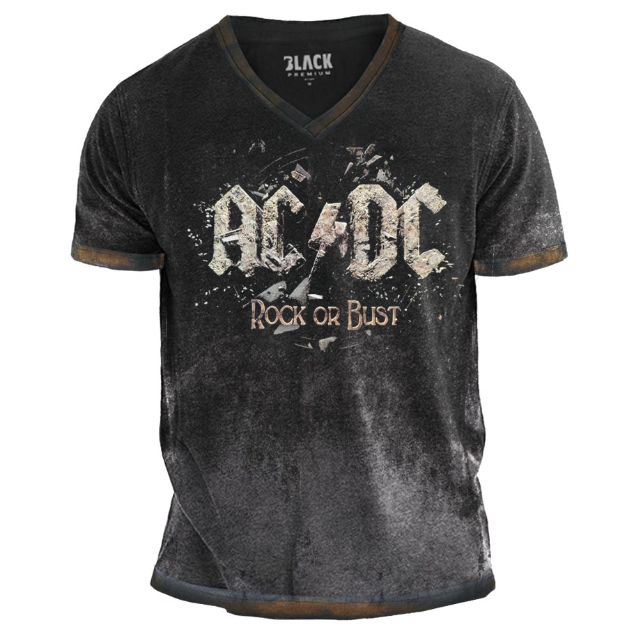 

Мужская винтажная рок-группа ACDC Hells Bells с принтом повседневная рубашка с короткими рукавами контрастного цвета и V-образным вырезом