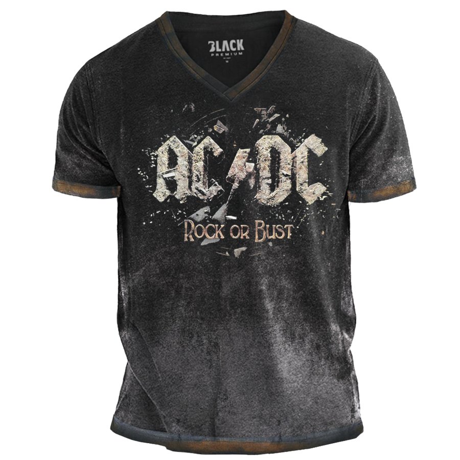 

Camisa Vintage Con Cuello En V Y Manga Corta Con Estampado Hells Bells De ACDC Rock Band Para Hombre