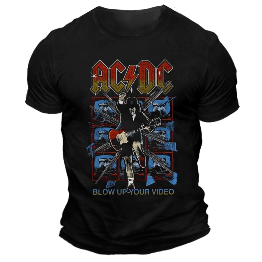 

Herren-T-Shirt Mit Vintage-Aufdruck „ACDC Rockband Hells Bells“ Und Rundhalsausschnitt In Kontrastfarbe