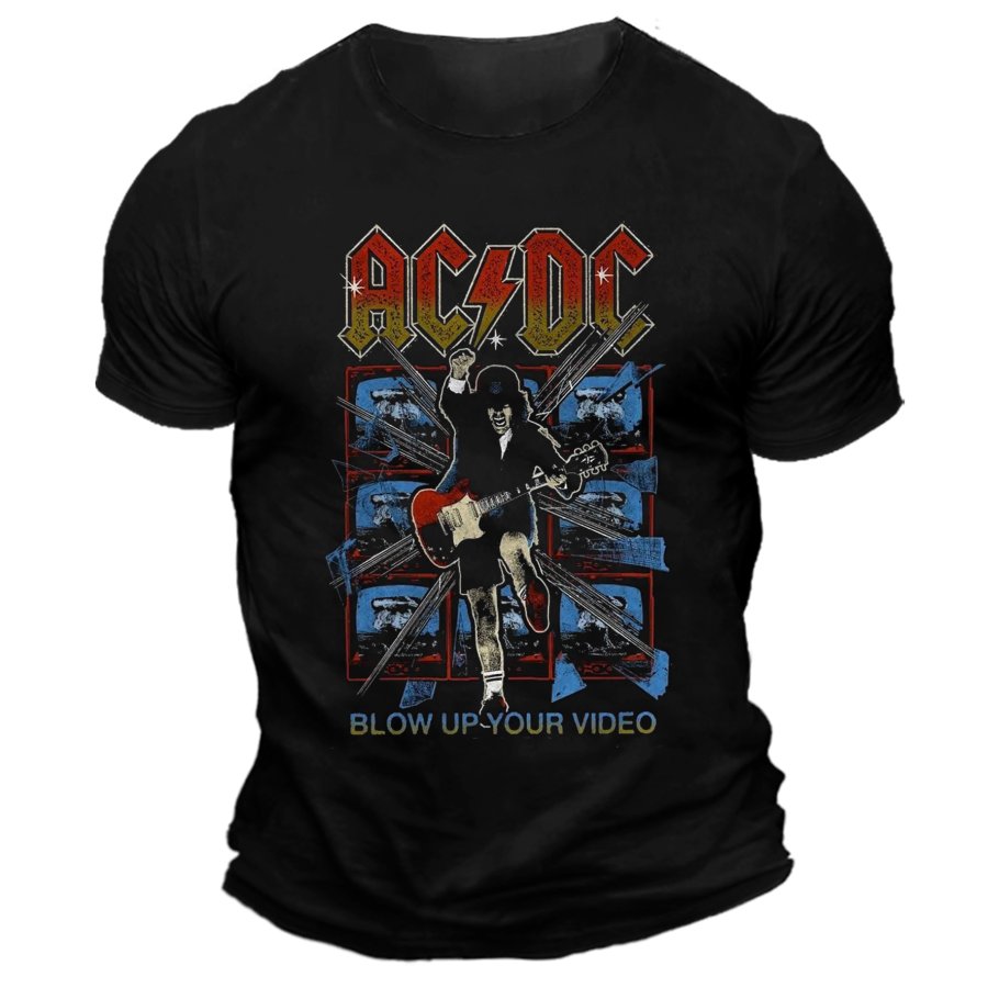 

Men's Vintage ACDC Rock Band Hells Bells Print Daily Short Sleeve Contrast Color Crew Neck T-Shirt