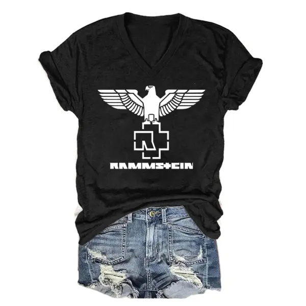 Women's Rammstein Rock Band Short Sleeve V-Neck T-Shirt - Cotosen.com