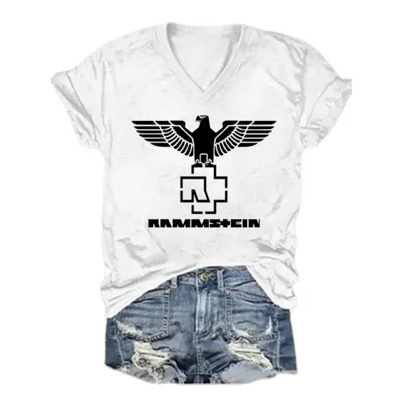 Women's Rammstein Rock Band Short Sleeve V-Neck T-Shirt - Ootdyouth.com 