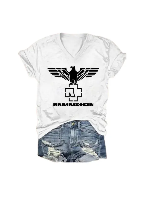 Women's Rammstein Rock Band Short Sleeve V-Neck T-Shirt - Timetomy.com 