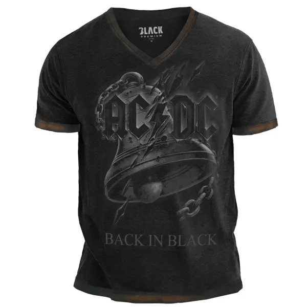Men's Vintage ACDC Rock Band Guitar Short Sleeve V Neck T-Shirt ...