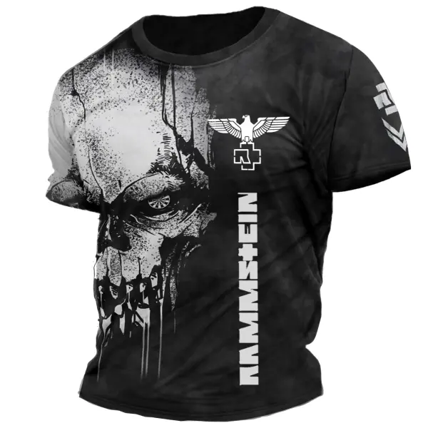 Men's Vintage Skull Rammstein Rock Band Print Daily Short Sleeve Crew Neck T-Shirt - Ootdyouth.com 