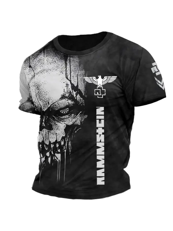 Men's Vintage Skull Rammstein Rock Band Print Daily Short Sleeve Crew Neck T-Shirt - Timetomy.com 