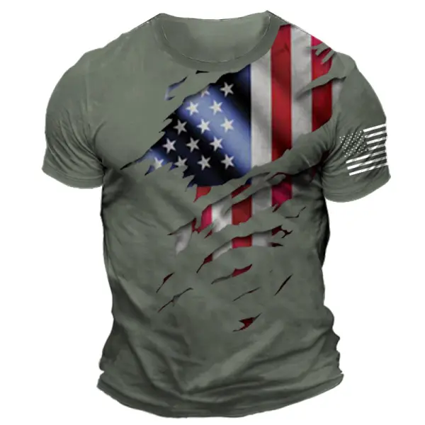 Men's American Flag Print Daily Short Sleeve Crew Neck T-Shirt - Cotosen.com