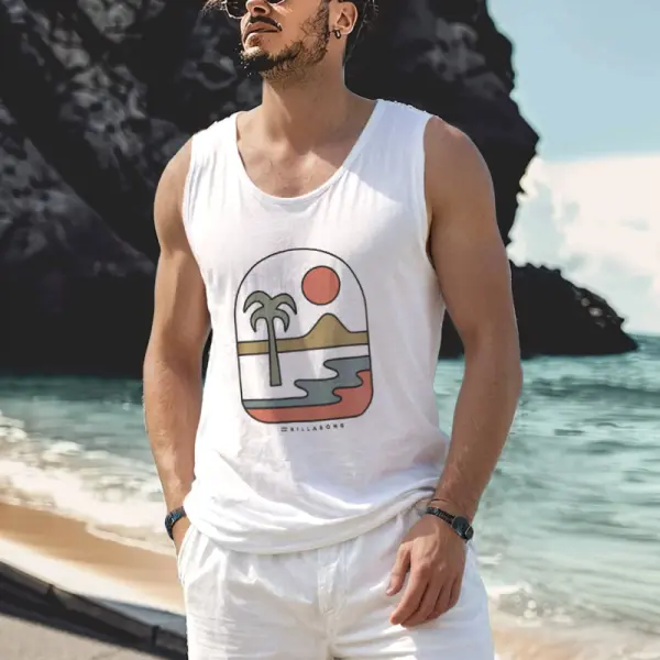 Men's Billabong Surf Hawaiian Beach Vacation Print Casual Vest Tank Top - Yiyistories.com 