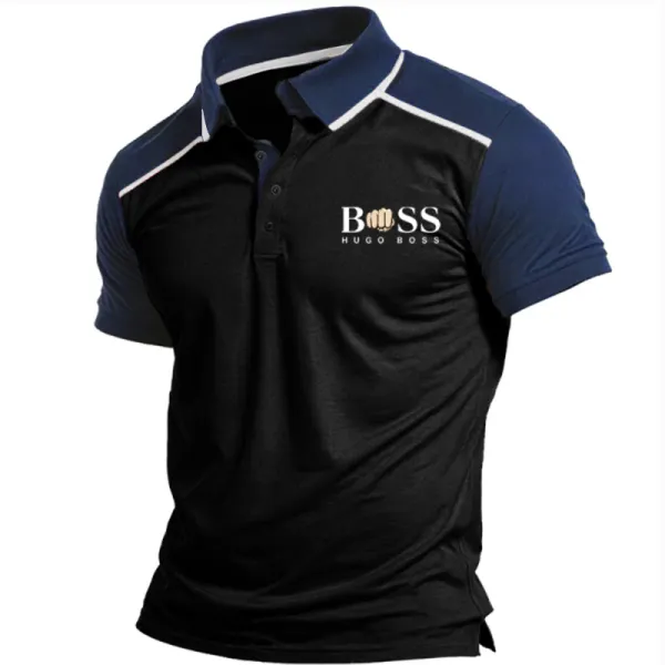 Men's Boss Woven Ribbon Contrast Print Polo T-shirt - Cotosen.com 