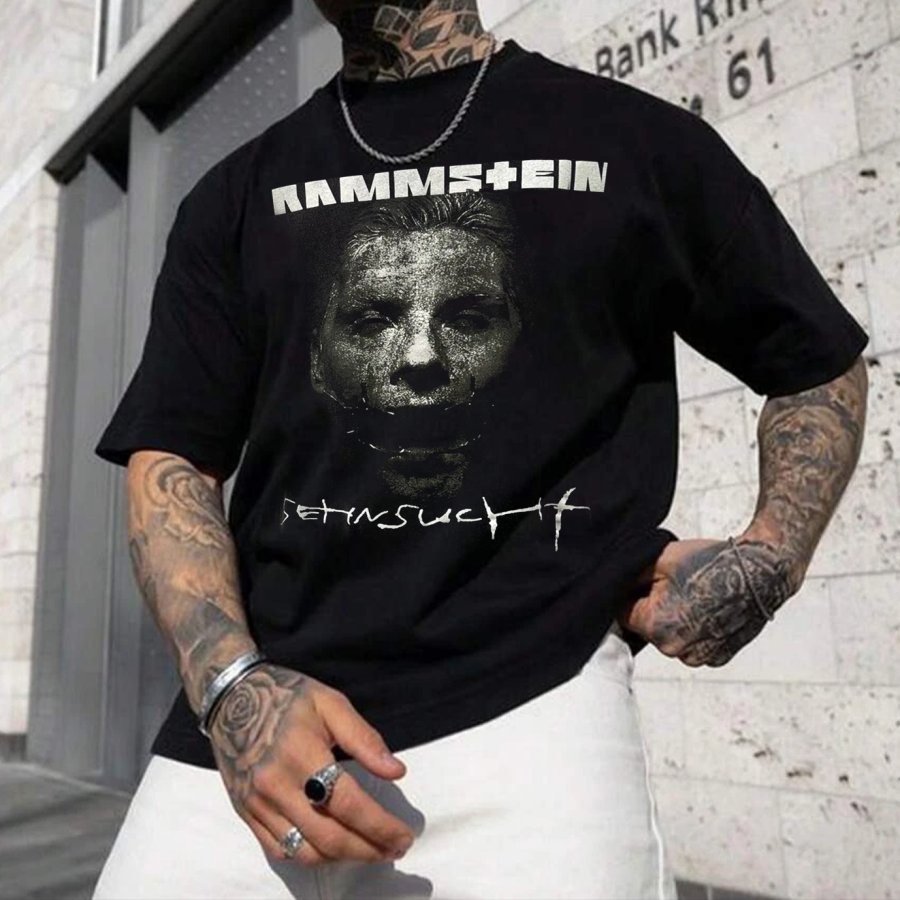 

Men's Skull Rammstein Rock Band Loose Short Sleeve Oversized T-Shirt