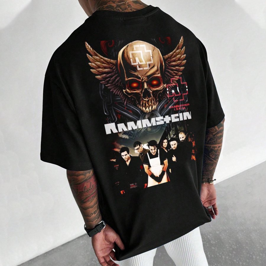 

Men's Skull Rammstein Rock Band Loose Short Sleeve Oversized T-Shirt