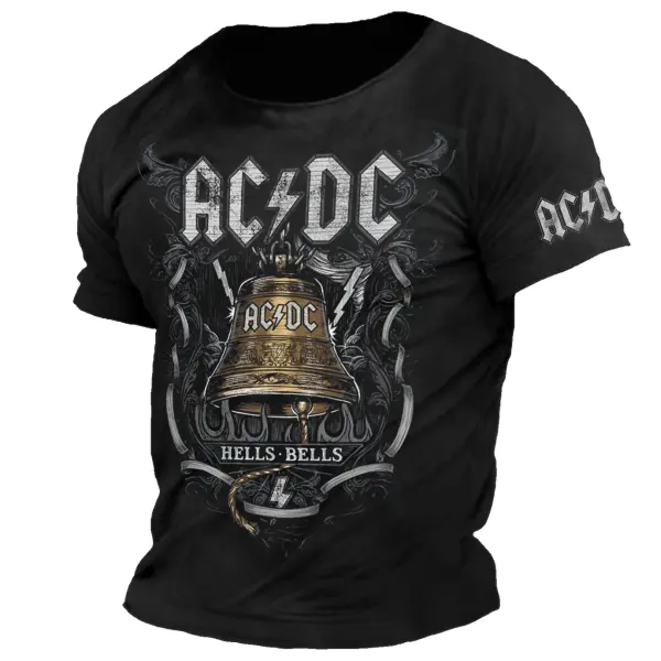 Men's Vintage ACDC Rock Band Print Daily Short Sleeve Crew Neck T-Shirt - Cotosen.com
