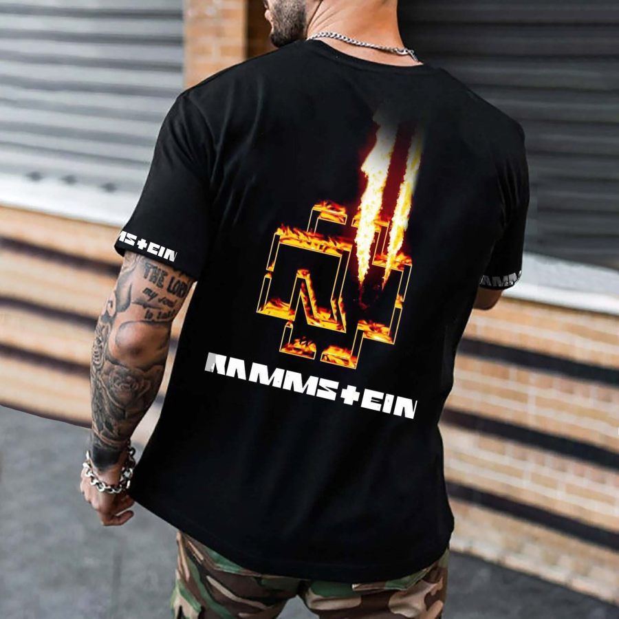 

Men's T-Shirt Rammstein Rock Band Flame Vintage Short Sleeve Casual Tee