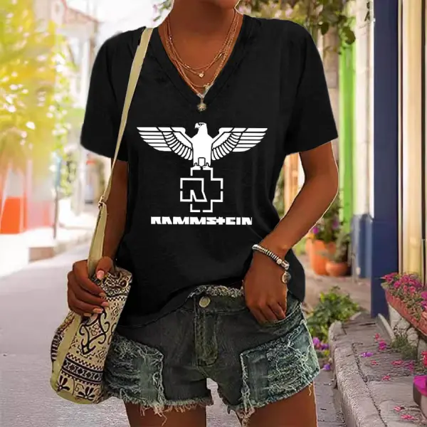 Women's Rammstein Rock Band Short Sleeve V-Neck T-Shirt - Cotosen.com