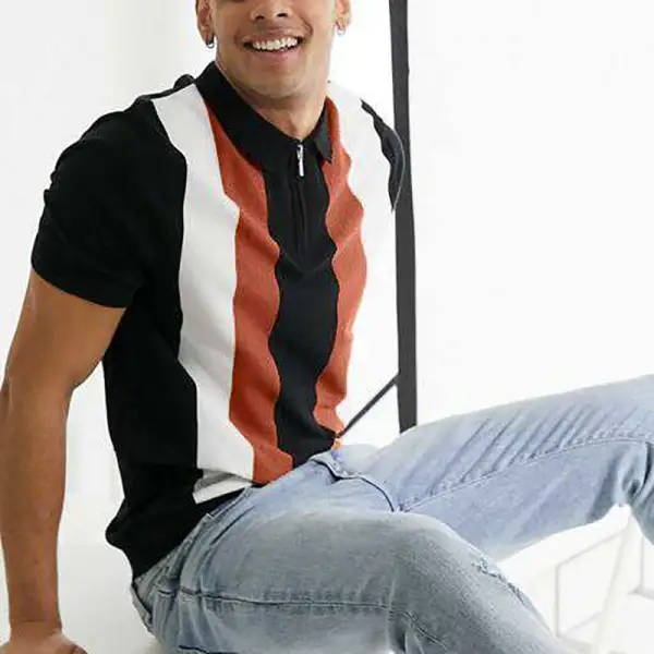 Contrast stripes polo shirt - Woolmind.com 