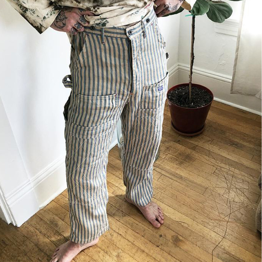 

Vintage high-waist striped carpenter pants
