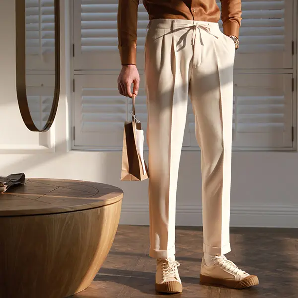 Casual elastic waist pure color elastic simple mens pants - Stormnewstudio.com 