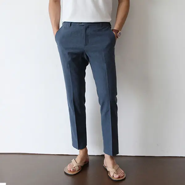 Gentlemans classic plain and breathable cotton linen pants - Stormnewstudio.com 