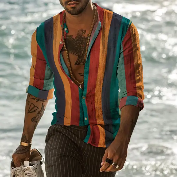 Vertical Stripes Print Long Sleeve Shirt - Fineesa.chimpone.com 