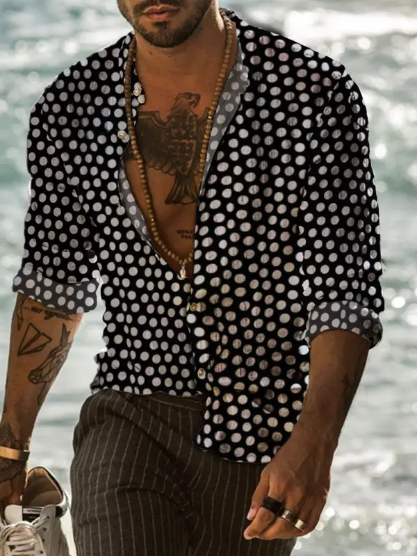 Casual holiday polka dot print men's shirt - Oasisjoy.com 