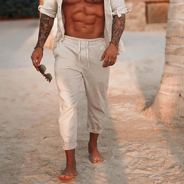 Men's Linen Holiday Plain Breathing Pants - Honeylop.chimpone.com 