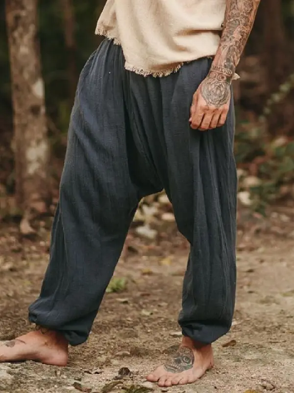 Men's linen holiday plain harem pants - Oasisjoy.com 