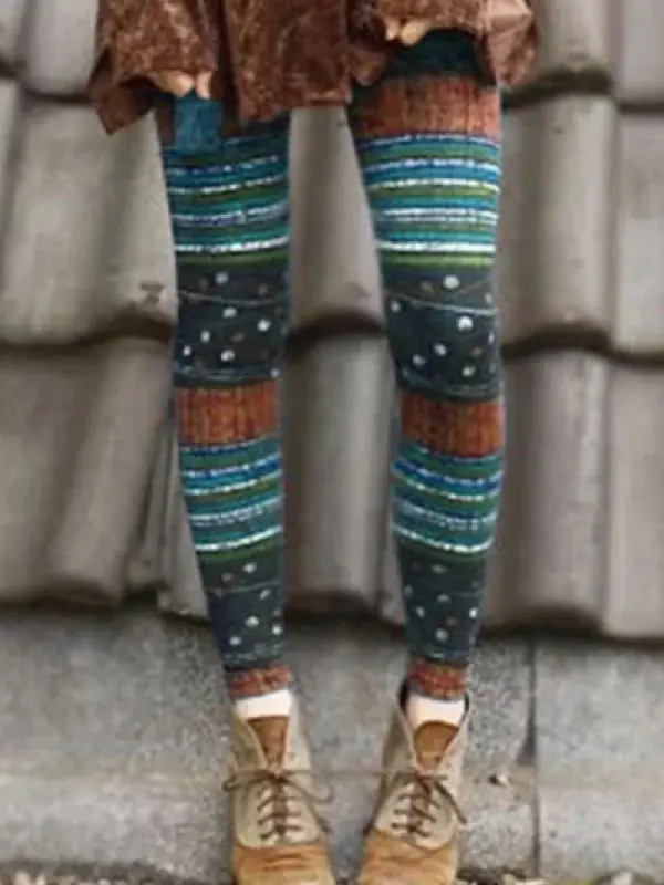 Casual retro printed leggings - Miuwell.com 