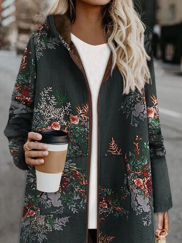 Retro print velvet coat - Miuwell.com 