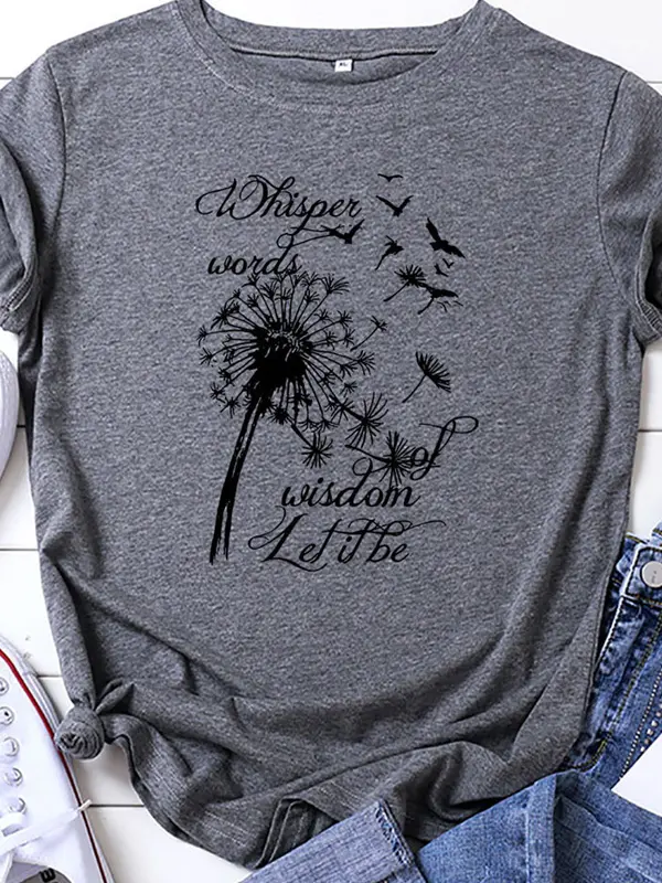 Dandelion Printed Short-Sleeved Round Neck T-Shirt - Miuwell.com 