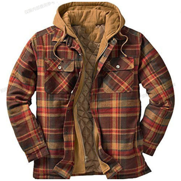 plaid button up hooded jacket