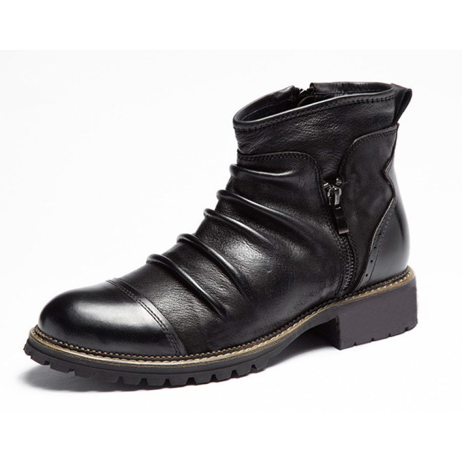 

Men Retro Color Leather Non Slip Side Zipper Casual Boots