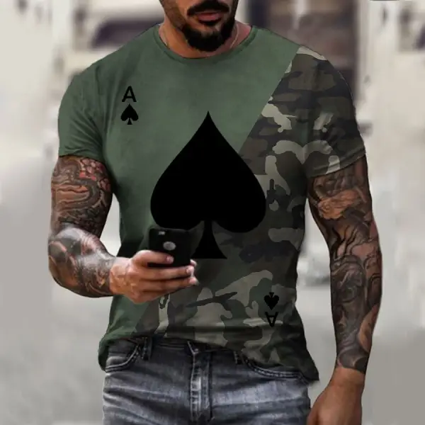 Men's camouflage contrast spades casual T-shirt - Styletaken.chimpone.com 