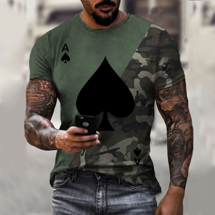 

Men's camouflage contrast spades casual T-shirt