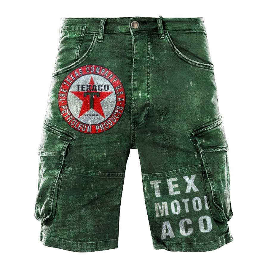 

Mens outdoor Retro texaco motor oil Printed short