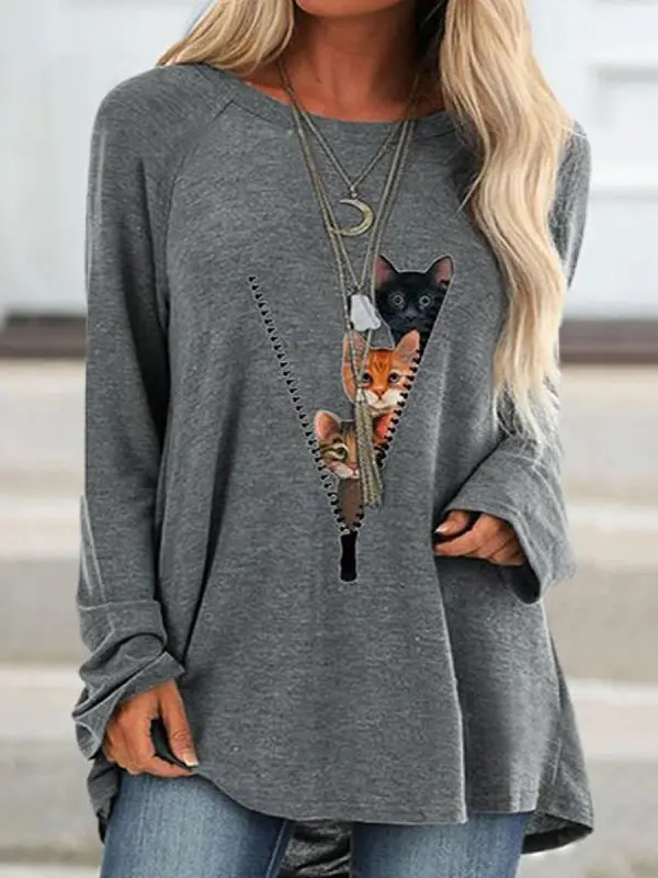 Long Sleeve Print Casual T-shirt - Luvyle.chimpone.com 