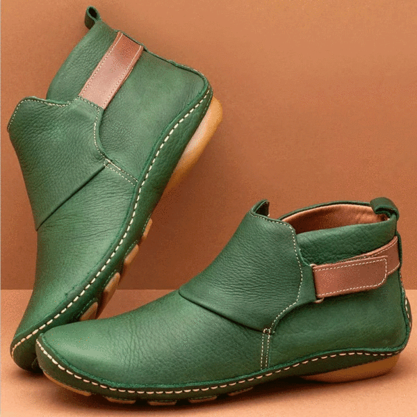 Vintage handmade PU leather velcro flat ankle boots - Cominbuy.com 
