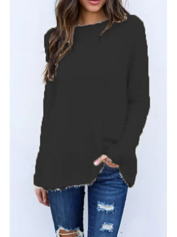 Round Neck Plain Sweaters - Funluc.com 