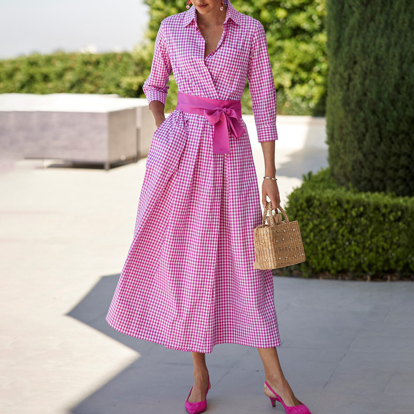 Fashion Elegant Check Shirt Dress