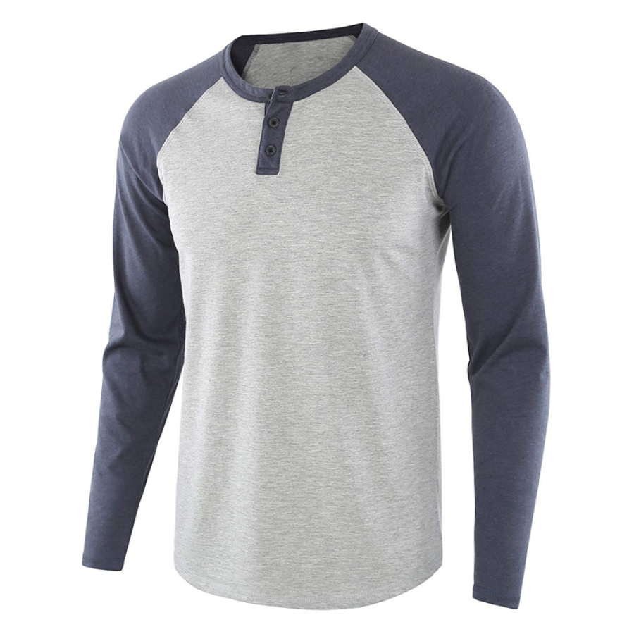 

Men's sports and leisure stitching button long sleeve t-shirt